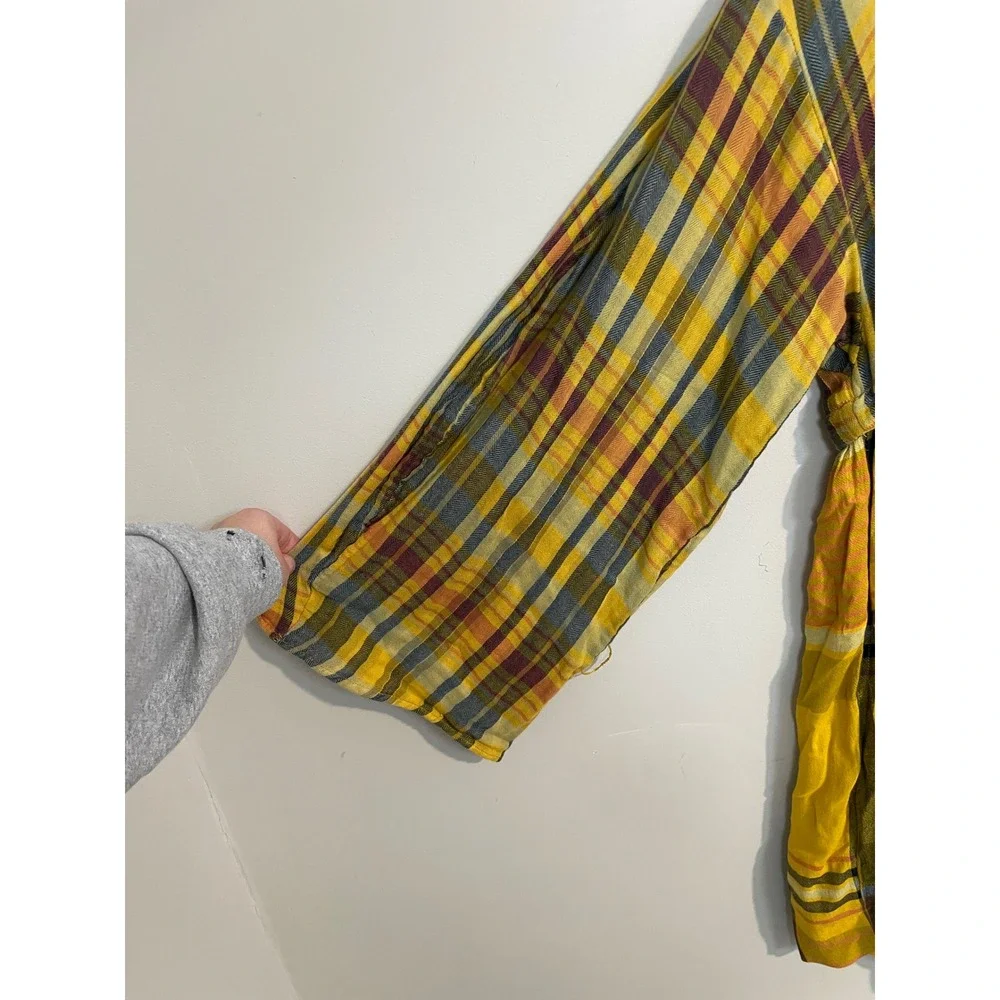 Free People Falling Stars Yellow Plaid Mini‎ Dress Size Small Bohemian Casual
